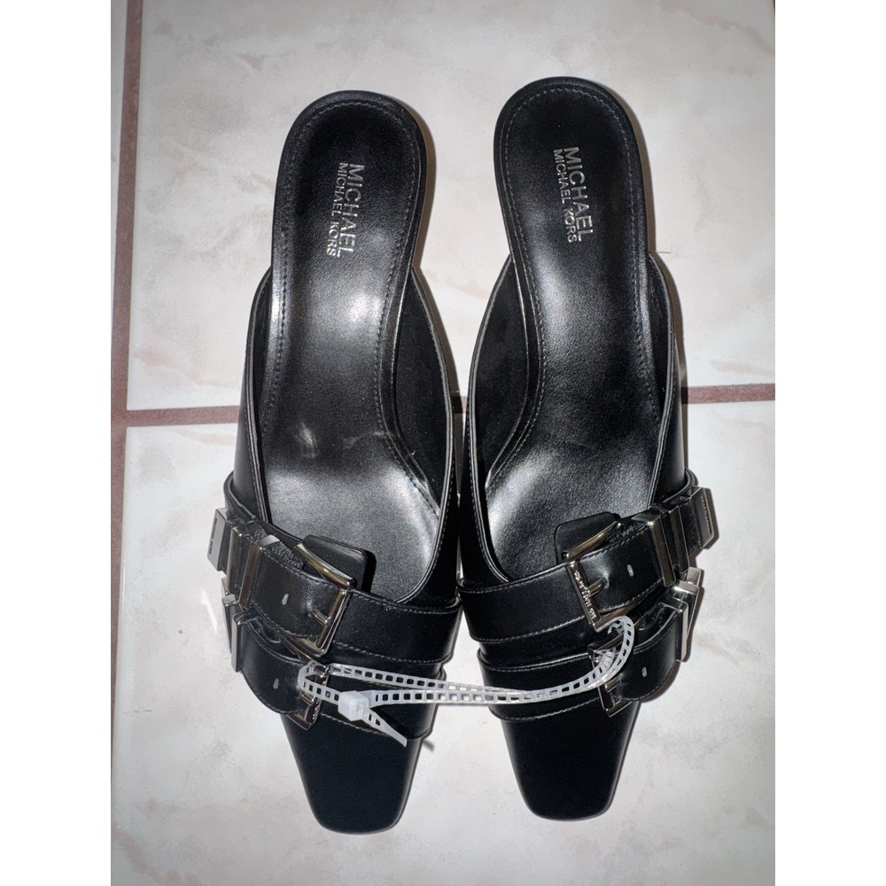 NWOB Michael Kors Women Shoes Size‎ 7M Darrington Kitten Heel Mule Black Leather - Picture 6 of 11
